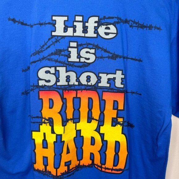 Wrangler Other - Vintage Wrangler Life Is Short Ride Hard Blue Cotton Tshirt Size Large